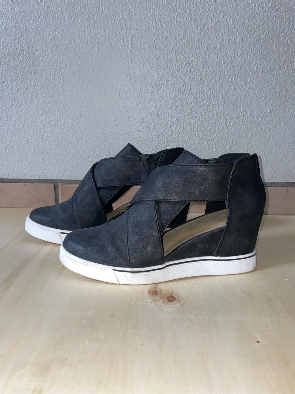 Maurices Black Wedge Sneaker Sandals with White Sole